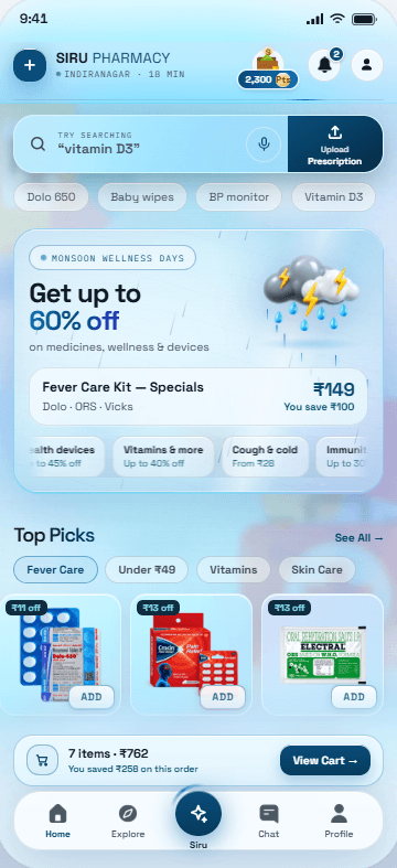 SIRU customer app screen